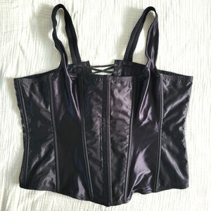 Vintage Empire Intimates Black Lace Up Overbust Corset Size 48 Plus Straps Satin